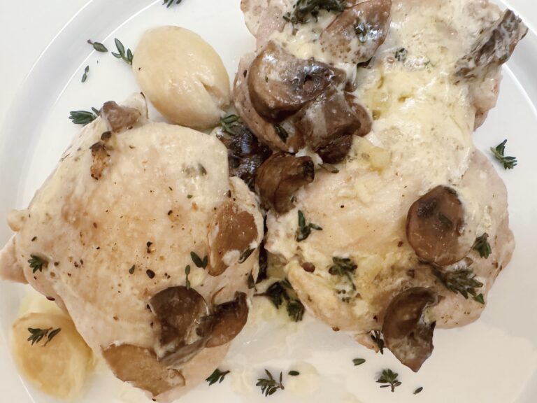 Braised Chicken Thighs with Mushrooms & Garlic